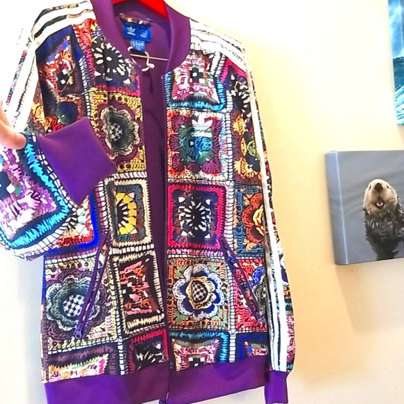 Adidas x FARM Rio HTF RARE Bomber Faux Crochet Patchwork Track Workout Jacket M - Picture 8 of 15